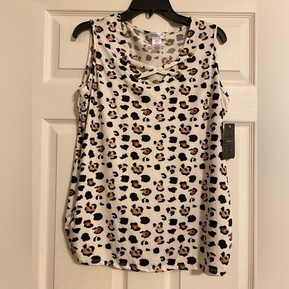 Chandly White Animal Print, Leopard Print Women's Blouse Size XL NWT - Picture 1 of 5